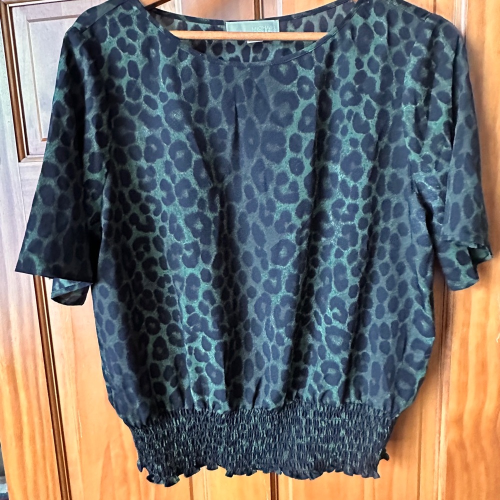 Michael Kors Green and Black Leopard Print Blouse
